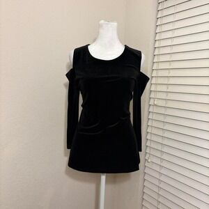 black velvet cold shoulder cutout long sleeve top Tahari size small